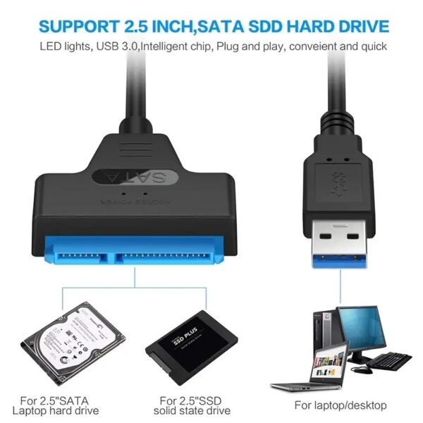 Cabo adaptador de disco rígido SATA de 2,5 polegadas SSD Hard Drive Player Cabo de dados em nuvem SATA para USB 3.0 Linha Easy Drive - Image 3