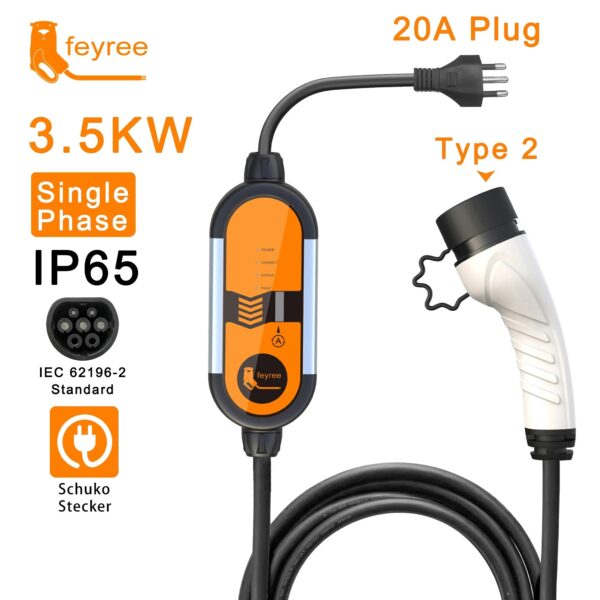 Caixa de carregamento portátil para veículos elétricos, carregador de carro, plugue CEE, tipo 2, EV, cabo EVSE, 3 Phase, 5m, 11kW, 16A, 32A, 7kW - Image 3