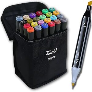 Kit de 24 Canetas Marcador Permanente Ponta Dupla Touch Coloridas para Desenho Profissional