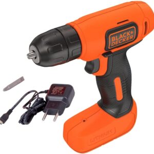 BLACK+DECKER Furadeira e Parafusadeira à Bateria 10mm, Carregador Bivolt, LD008, 8V