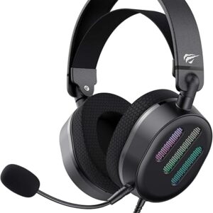 Havit Fone de Ouvido 7.1 USB Gamer H2038U Black, Iluminação RGB, Falante de 50 mm, Microfone Destacável, Design Leve, Headband Regulável